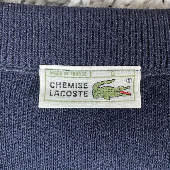 Vintage Chemise Lacoste Cardigan Sweater Men’s Size 6 (XL) Navy Blue Wool Golf - Picture 2 of 8